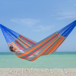 Cotton hammock, 'Colors of Mexico' (double) - Cotton Striped Rope Hammock (Double)