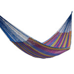 Cotton hammock, 'Colors of Mexico' (double) - Cotton Striped Rope Hammock (Double)