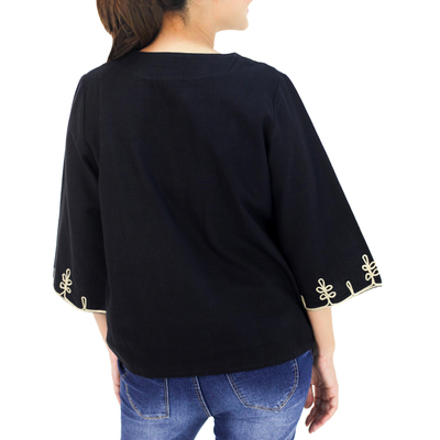 Cotton blouse, 'Night Dance' - Artisan Crafted Cotton Blouse