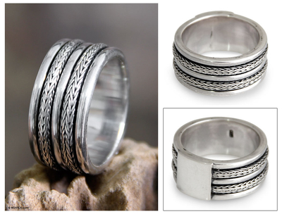 Men's sterling silver ring, 'Valiant' - Men's Unique Sterling Silver Band Ring