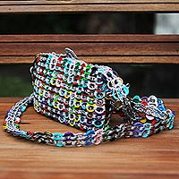 Recycled pop-top shoulder bag, 'Mini Rainbow Light' - Artisan Crafted Multi Color Shoulder Bag with Soda Pop Tops