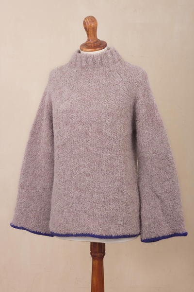 Pullover mit Stehkragen aus Alpakamischung - Helllila Bouclé-Pullover aus Alpaka-Mischung