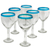 Blown glass wine glasses, 'Aquamarine Kiss' (set of 6) - Clear with Aqua Rim Hand Blown 8 oz Wine Glasses (Set of 6)