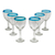 Blown glass wine glasses, 'Aquamarine Kiss' (set of 6) - Clear with Aqua Rim Hand Blown 8 oz Wine Glasses (Set of 6)