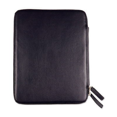 Leather travel folio, 'Ultimate Organization' - Handcrafted Navy Blue Leather Traveling Office Case