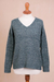 Alpaca blend pullover sweater, 'Mesa Mist' - Azure Blue Baby Alpaca Blend Long Sleeve V-Neck Knit Sweater (image 2d) thumbail