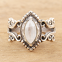 Rainbow moonstone cocktail ring, 'Queen of the Sky' - Sterling Silver and Rainbow Moonstone Cocktail Ring