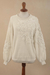 100% baby alpaca sweater, 'Elegant Blossoms' - Hand Embroidered Ivory Baby Alpaca Pullover Sweater