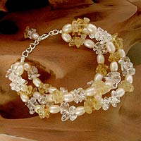 Pearl and citrine beaded bracelet, 'Sunshine Sparkle' - Pearl and citrine beaded bracelet