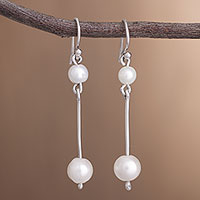 Cultured pearl dangle earrings, 'River Glow' - Cultured Freshwater Pearl and Sterling Silver Earrings