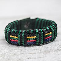 Men's wristband bracelet, 'Kente Spirit' - Artisan Crafted Colorful Men's Wristband Bracelet