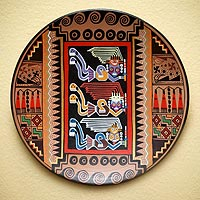 Cuzco decorative ceramic plate, 'Moche Protectors' - Cuzco Ceramic Decorative Plate from Peru