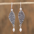 Cultured pearl dangle earrings, 'Unfurled' - Cultured Pearl and Sterling Silver Leaf Dangle Earrings