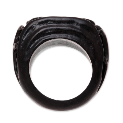 Ebony wood band ring, 'Vine Delight' - Vine Pattern Ebony Wood Band Ring Crafted in India