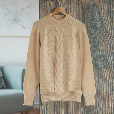 Pullover aus Alpaka-Mischung - Pullover aus Alpakamischung mit geflochtenen Details und Rundhalsausschnitt aus Peru