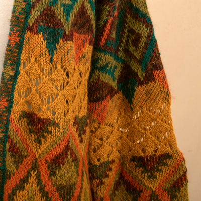 Alpaca art knit cardigan, 'Chevere' - Baby Alpaca Blend Geometric Motifs Knit Cardigan Sweater