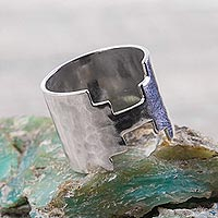 Sterling silver band ring, 'Moche Stairway' - Inca Themed Wide Sterling Silver Band Ring from Peru