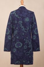 Baby alpaca long cardigan, 'Blue Dream Garden' - Blue Floral Jacquard Knit Alpaca Cardigan