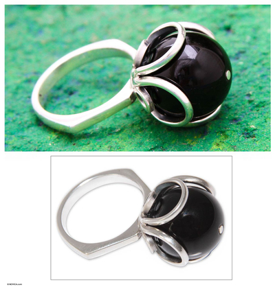 Obsidian flower ring, 'Center of the Universe' - Obsidian flower ring