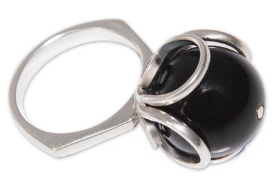 Obsidian flower ring, 'Center of the Universe' - Obsidian flower ring