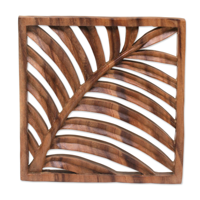 Wood relief panel, 'Tropical Vibes' - Hand Carved Suar Wood Wall Relief Panel from Indonesia