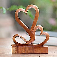 Wood sculpture, 'Two Hearts' - Carved Wood Romantic Sculpture