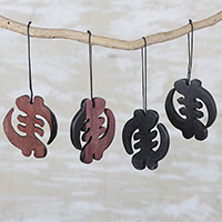 Ebony wood ornaments, 'Akan Belief' (set of 4) - Handcrafted Ebony Wood Gye Nyame Ornaments (Set of 4)