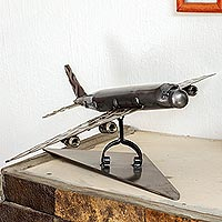 Recycled metal auto part sculpture, 'Airline' - Recycled Metal Auto Part Jet Sculpture from Mexico