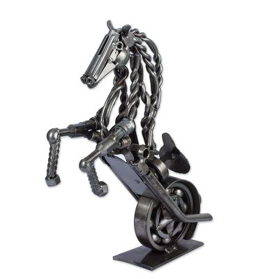 Upcycled auto parts sculpture, 'Rustic Horsepower' (18 Inch) - 18 Inch Rustic Motorbike Horse Upcycled Auto Parts Sculpture