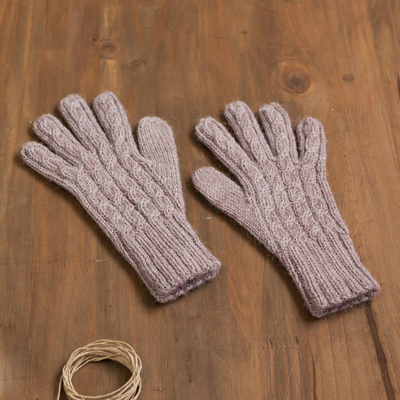 100% alpaca gloves, 'Pretty in Pink' - Cable Knit 100% Alpaca Gloves in Light Mauve from Peru