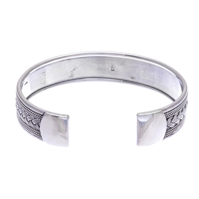Sterling silver cuff bracelet, 'Karen Plaits' - Braid and Rope Motif Sterling Silver Cuff Bracelet