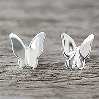 Sterling silver stud earrings, 'Silver Thoughts' - Handmade Sterling Silver Butterfly Earrings from Thailand