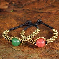 Beaded wristband bracelets, 'Planet Spring' (pair)