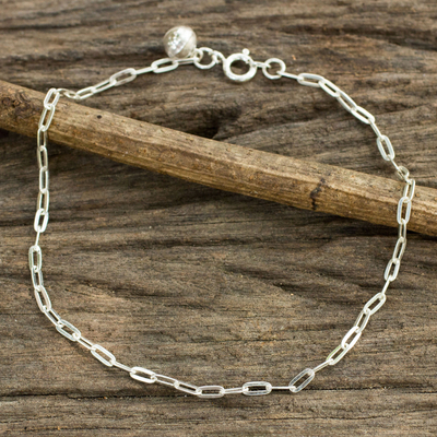Sterling silver anklet, 'Simple Joy' - Matte Finish Sterling Silver Chain Anklet from Thai Artisan