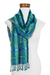 Cotton scarf, 'Fresh Lagoon' - Hand Loomed Blue and Green Cotton Scarf thumbail