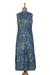 Printed cotton a-line dress, 'Blue Garden' - Cotton Floral-Motif Sleeveless A-Line Dress