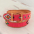 Leather and cotton belt, 'Diamond Stars in Red' - Hand Woven Red Cotton and Leather Belt thumbail