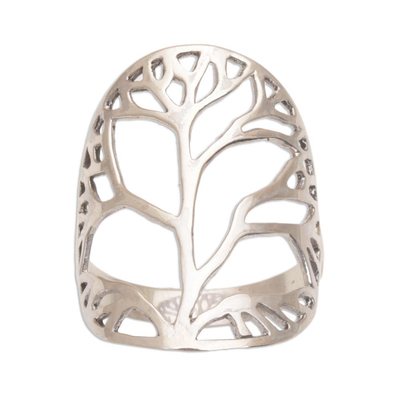 Sterling silver cocktail ring, 'Tree of Desire' - Sterling Silver Tree Openwork Cocktail Ring from Indonesia
