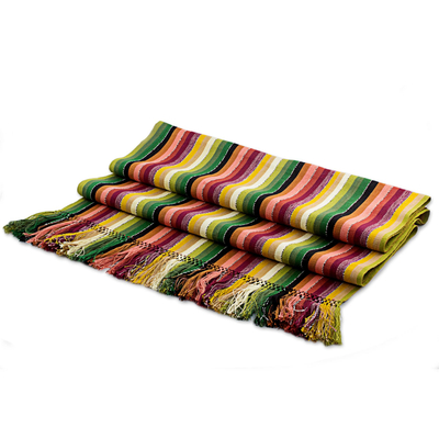 Cotton table runner, 'Fruits of the Forest' - Hand Woven Multicolored Cotton Table Runner from Guatemala