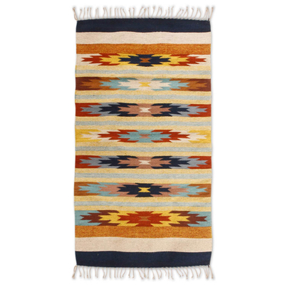 Zapotec wool rug, 'Star Flowers II' (2.5x5.5) - Zapotec wool rug (2.5x5.5)