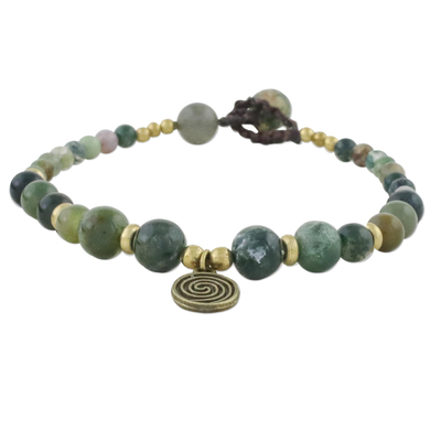 Agate beaded bracelet, 'Ko Samui Waves' - Multicolored Agate and Brass Bracelet with Button Clasp