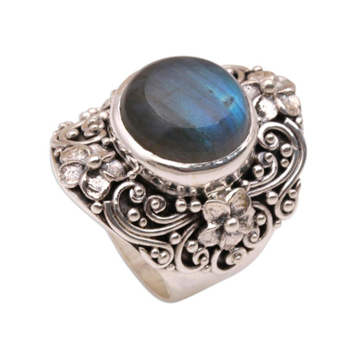Labradorite dome ring, 'Jepun Mists' - Labradorite and Sterling Silver Dome Ring from Bali