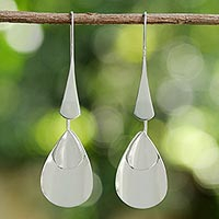 Sterling silver dangle earrings, 'Raindrop Dreams' - Sterling Silver Thai Modern Drop Shaped Dangle Earrings