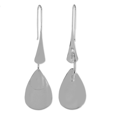 Sterling silver dangle earrings, 'Raindrop Dreams' - Sterling Silver Thai Modern Drop Shaped Dangle Earrings