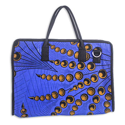 Cotton laptop bag, 'Authority in Blue' - All Cotton Colorful Print Laptop Bag