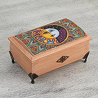 Decoupage wood decorative box, 'Life is Good' - Sun and Moon Decoupage Wood Decorative Box from Mexico