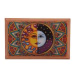 Decoupage wood decorative box, 'Life is Good' - Sun and Moon Decoupage Wood Decorative Box from Mexico