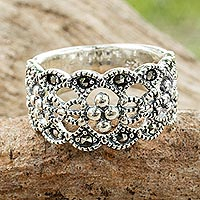 Marcasite band ring, 'Antique Contempo' - Classic Thai Style Marcasite on Sterling Silver Band Ring