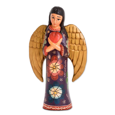 Floral Pinewood Sculpture of an Angel from Guatemala