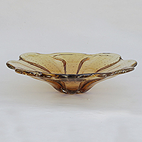 Handblown glass centerpiece, 'Amber Petals' - Murano-Style Glass centerpiece in Amber from Brazil